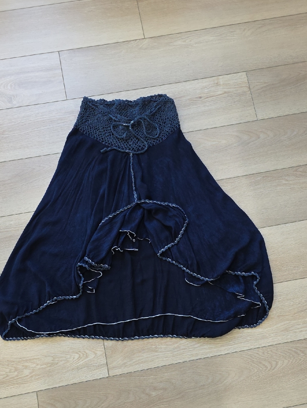 Tiare Hawaii Women's Navy Crochet-Waist Maxi Skirt
